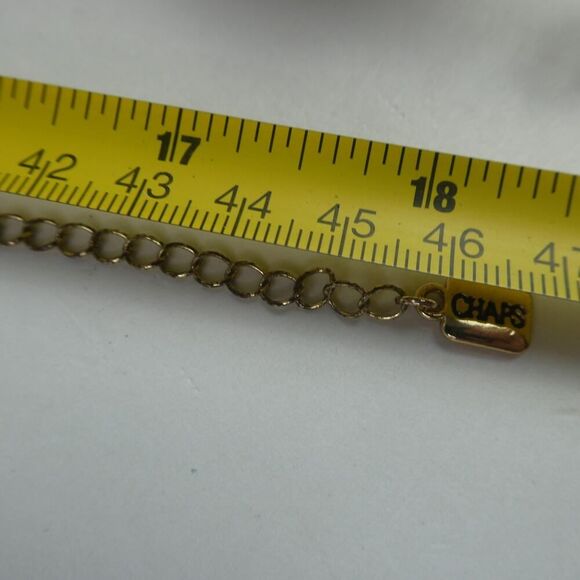 Chaps Gold Tone Dangle Faux Pearl Neutral Rhinestone Charm Necklace Movement - Picture 8 of 8